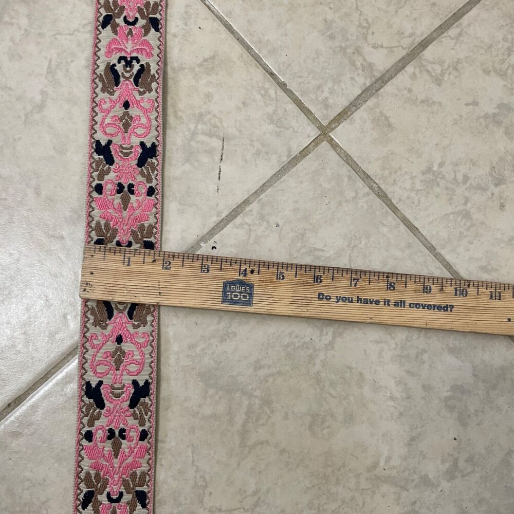 Embroidered Floral pink brown Guitar Strap crossbody Purse bag 2”x 48” adj.